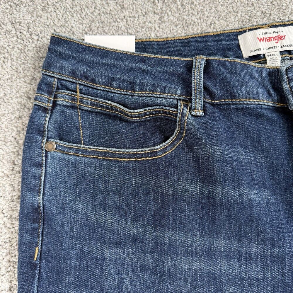 Wrangler High Rise Bootcut Jeans Womens Stretch Dark Wash Blue Size 14 32x27 NEW - Picture 4 of 14